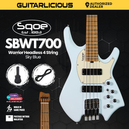 SQOE SBWT700 Warrior Headless 4 String Bass Guitar w Roasted Maple Neck - Sky Blue