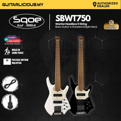 SQOE SBWT750 Warrior Headless 5 String Bass Guitar w Roasted Maple Neck