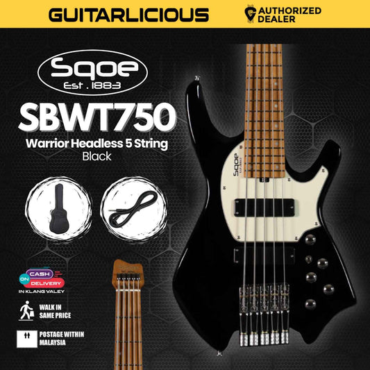 SQOE SBWT750 Warrior Headless 5 String Bass Guitar w Roasted Maple Neck