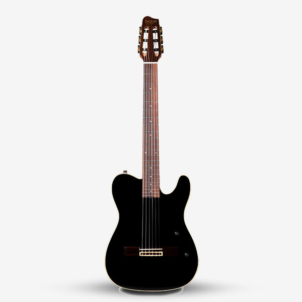 SQOE SEGD900 Electroacoustic Silent Nylon Guitar with Piezo Pickups, Solid Spruce Top, Black - Website Clearance