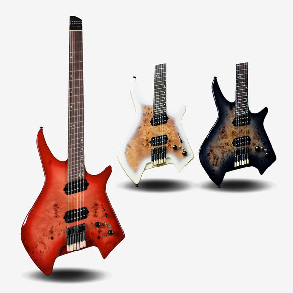 SQOE SEIB992 Headless Burl Maple, Mahogany HH Electric Guitar ( SEIB-992 / SE-IE992 / SEIE ) - Website Clearance