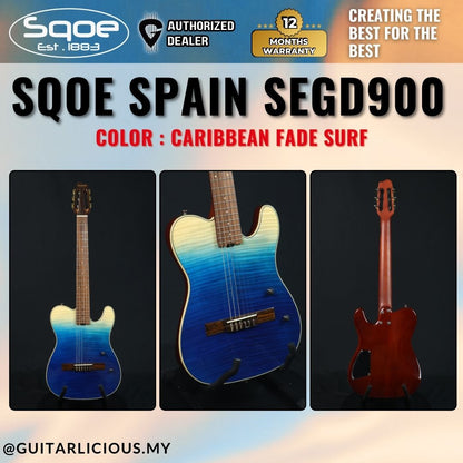 SQOE Spain SEGD900 Electroacoustic Silent Nylon Guitar with Piezo Pickups, Quilted Maple Top