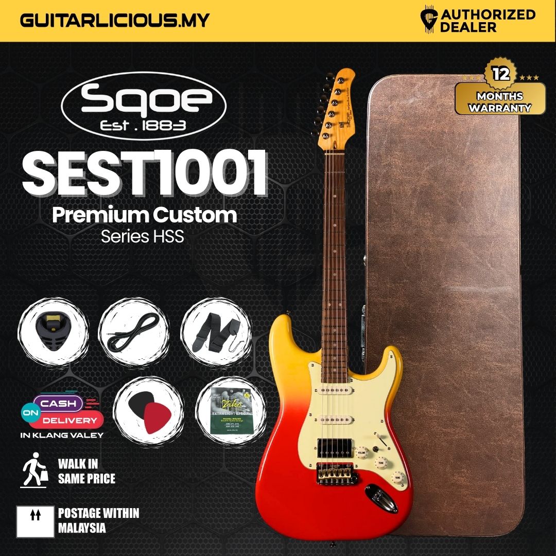 SQOE SEST1001 Custom Series HSS Electric Guitar with Hardcase - Tequila Sunrise