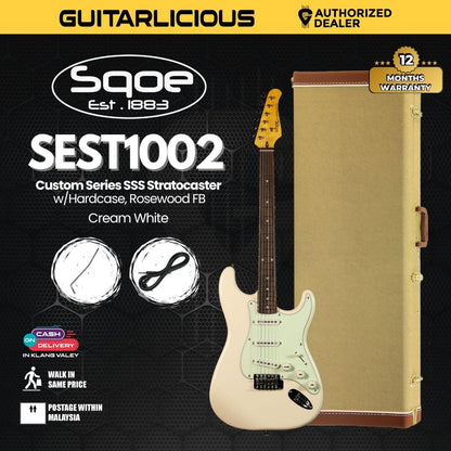 SQOE SEST1002 Custom Series SSS Stratocaster Electric Guitar w/Hardcase, Rosewood FB