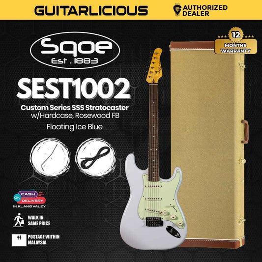 SQOE SEST1002 Custom Series SSS Stratocaster Electric Guitar w/Hardcase, Rosewood FB