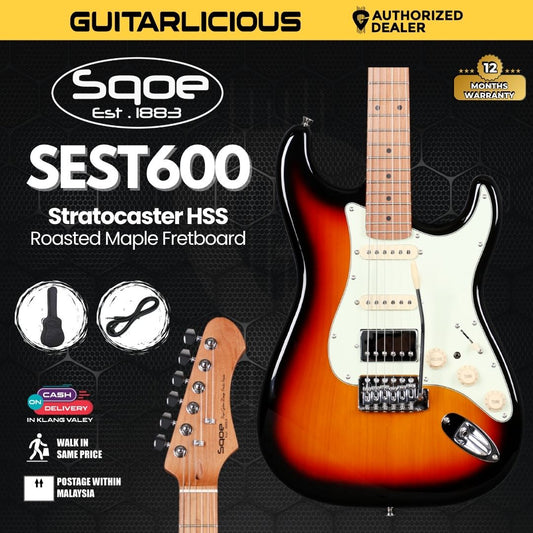 SQOE SEST600 Stratocaster Body HSS Electric Guitar, Roasted Maple Fretboard ( SEST / SEST-600 / ST 600 )