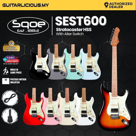 SQOE SEST600 Stratocaster Body HSS Electric Guitar, Roasted Maple Fretboard ( SEST / SEST-600 / ST 600 )