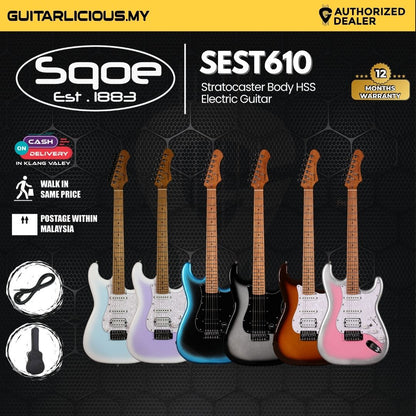 SQOE SEST610 Stratocaster Body HSS Electric Guitar, Roasted Maple Fretboard - ( SEST 610 / SEST610 / 610 )