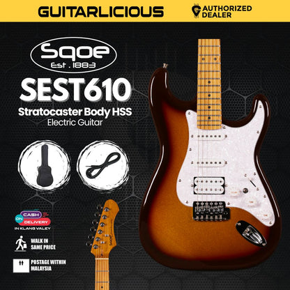 SQOE SEST610 Stratocaster Body HSS Electric Guitar, Roasted Maple Fretboard - ( SEST 610 / SEST610 / 610 )