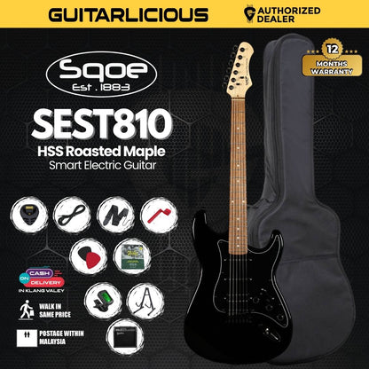 SQOE SEST810 HSS Roasted Maple Smart Electric Guitar