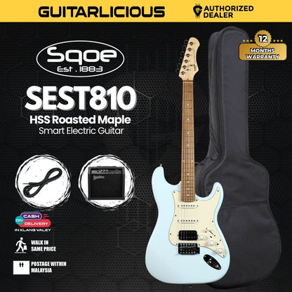 SQOE SEST810 HSS Roasted Maple Smart Electric Guitar