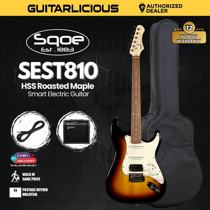 SQOE SEST810 HSS Roasted Maple Smart Electric Guitar