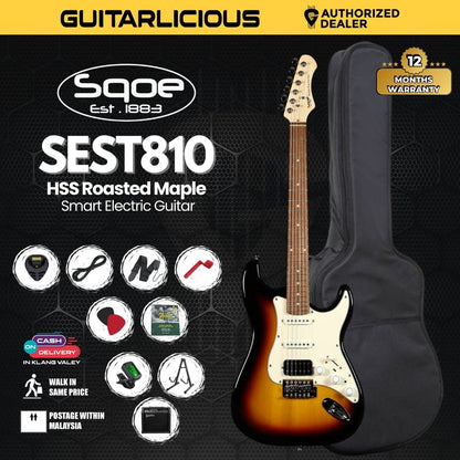 SQOE SEST810 HSS Roasted Maple Smart Electric Guitar