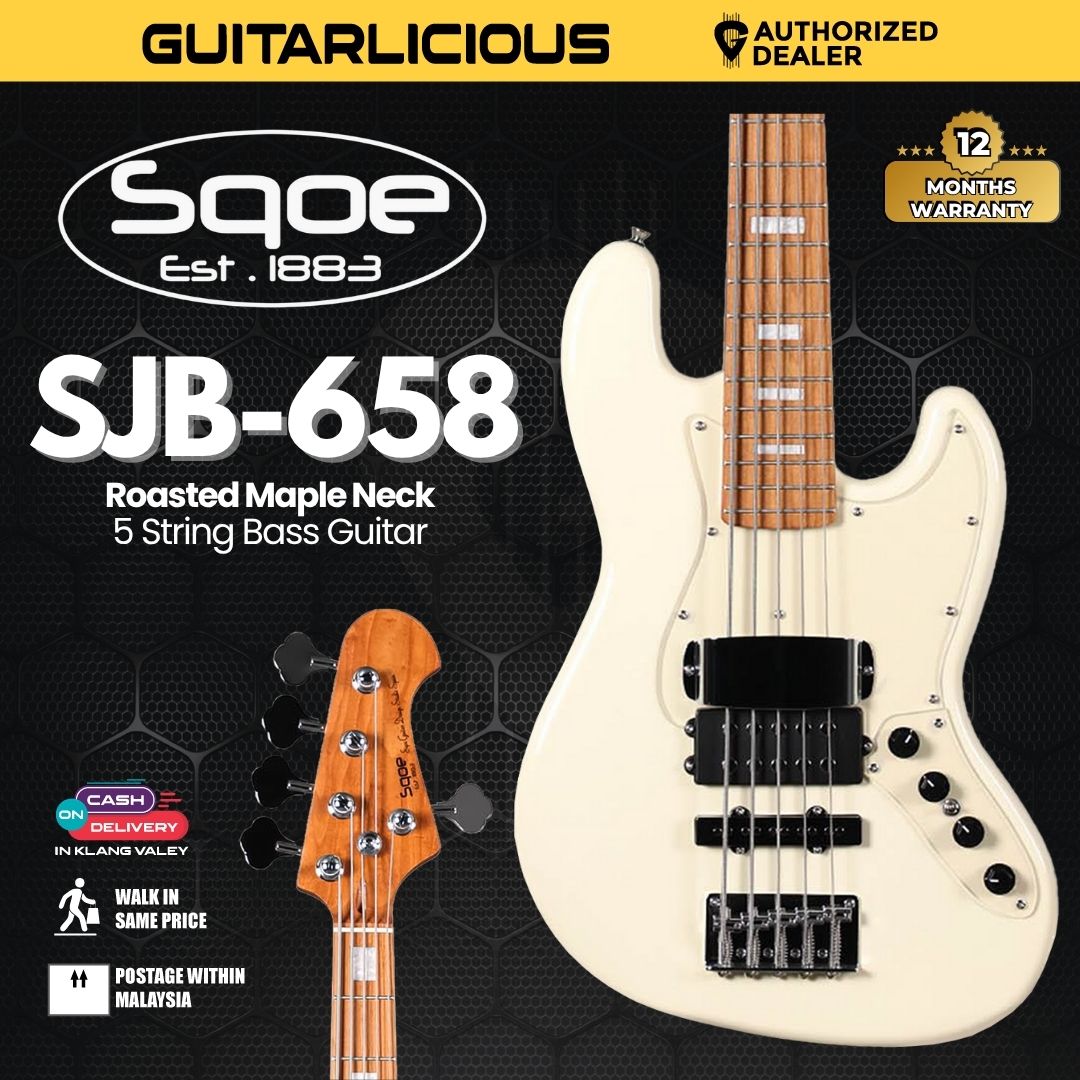 SQOE SJB-658 5 String Jazz Bass Guitar with Roasted Maple Neck