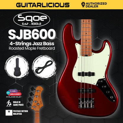 SQOE SJB600 4-Strings Jazz Bass Guitar, Roasted Maple Neck, Rosewood Fretboard ( SQ-SJB600 / SJB-600 / SJB 600 )