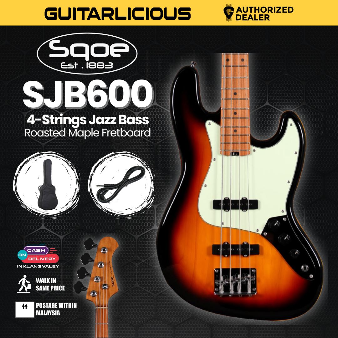 SQOE SJB600 Jazz 4 Strings Bass Guitar Roasted Maple Neck