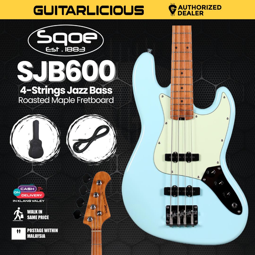 SQOE SJB600 4-Strings Jazz Bass Guitar, Roasted Maple Neck, Rosewood Fretboard ( SQ-SJB600 / SJB-600 / SJB 600 )