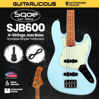 SQOE SJB600 4-Strings Jazz Bass Guitar, Roasted Maple Neck, Rosewood Fretboard ( SQ-SJB600 / SJB-600 / SJB 600 )