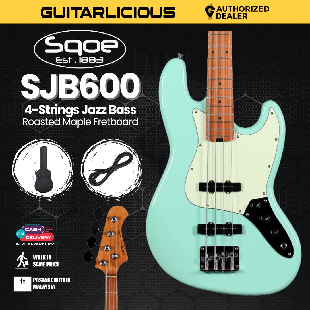 SQOE SJB600 4-Strings Jazz Bass Guitar, Roasted Maple Neck, Rosewood Fretboard ( SQ-SJB600 / SJB-600 / SJB 600 )