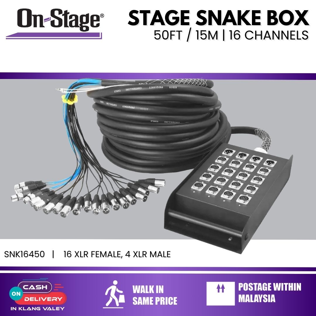 On Stage SNK16450 Snake Cable | 50ft / 15m | 16 channels (16x XLR Female, 4x XLR Male)