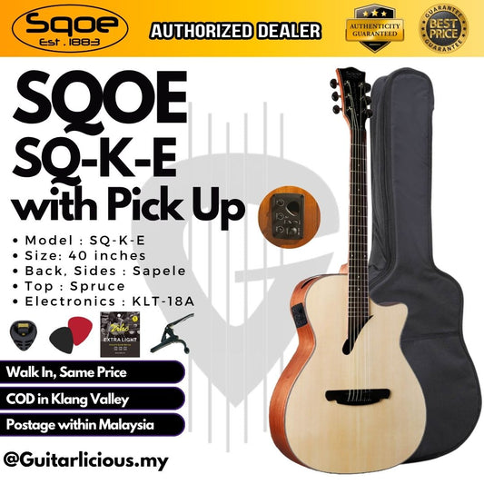 SQOE SQ-K-E 40 inch Grand Auditorium Acoustic Guitar with Sqoe KLT-18A pick up ( SQK / SQKE )