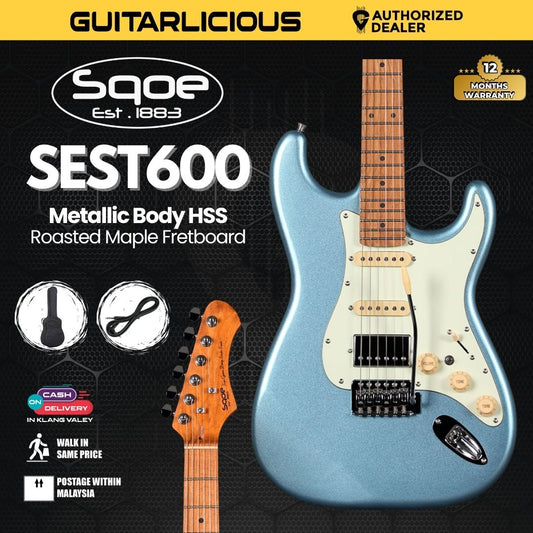 SQOE SEST600, METALLIC Stratocaster Body HSS Electric Guitar, Roasted Maple Fretboard
