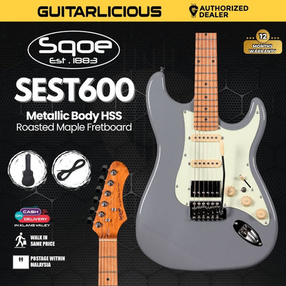 SQOE SEST600, METALLIC Stratocaster Body HSS Electric Guitar, Roasted Maple Fretboard