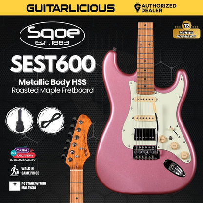 SQOE SEST600, METALLIC Stratocaster Body HSS Electric Guitar, Roasted Maple Fretboard