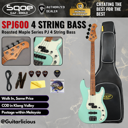 SQOE SPJ600 Roasted Maple Series PJ 4 String Bass Guitar