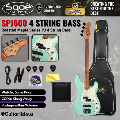 SQOE SPJ600 Roasted Maple Series PJ 4 String Bass Guitar