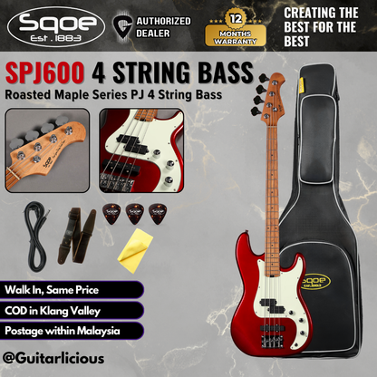 SQOE SPJ600 Roasted Maple Series PJ 4 String Bass Guitar