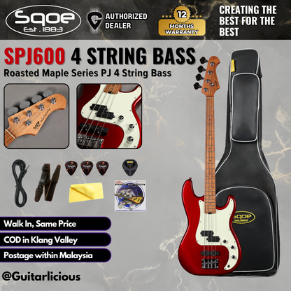 SQOE SPJ600 Roasted Maple Series PJ 4 String Bass Guitar