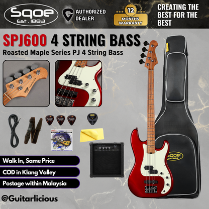 SQOE SPJ600 Roasted Maple Series PJ 4 String Bass Guitar