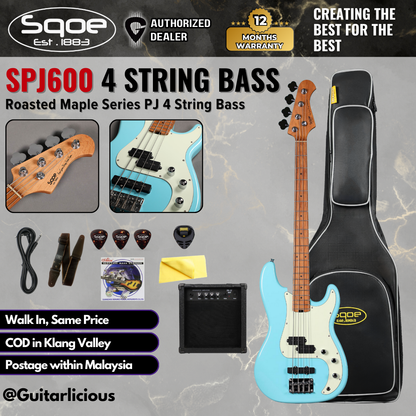 SQOE SPJ600 Roasted Maple Series PJ 4 String Bass Guitar