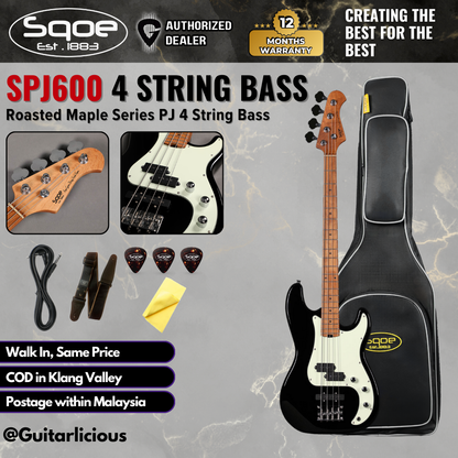 SQOE SPJ600 Roasted Maple Series PJ 4 String Bass Guitar