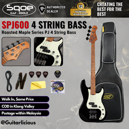 SQOE SPJ600 Roasted Maple Series PJ 4 String Bass Guitar