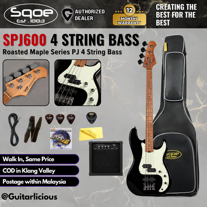 SQOE SPJ600 Roasted Maple Series PJ 4 String Bass Guitar