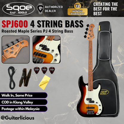 SQOE SPJ600 Roasted Maple Series PJ 4 String Bass Guitar