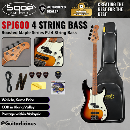 SQOE SPJ600 Roasted Maple Series PJ 4 String Bass Guitar