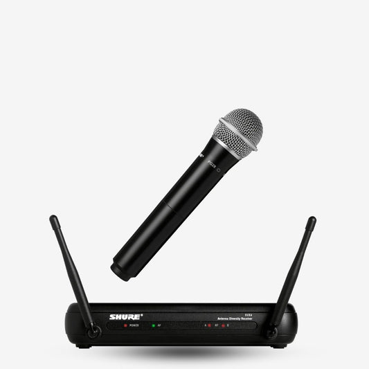 Shure SVX24/PG28 Handheld Wireless Microphone System, SVX4 Diversity Receiver, SVX2 Handheld Transmitter & PG28 Mic