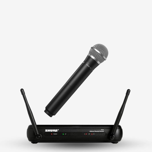 Shure SVX24/PG58 Wireless Vocal System, SVX4 Diversity Receiver, SVX2 Handheld Transmitter & PG58 Handheld Microphone - Free Microphone Clip