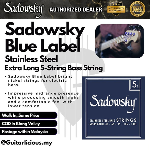 Sadowsky Blue Label Stainless Steel Extra Long 5-String Bass String Set, 045-130