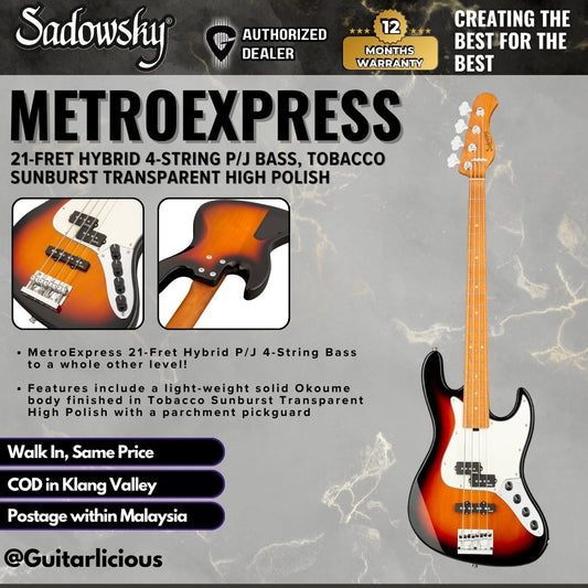 Sadowsky MetroExpress 21-Fret Hybrid 4-String P/J Bass, Tobacco Sunburst Transparent High Polish