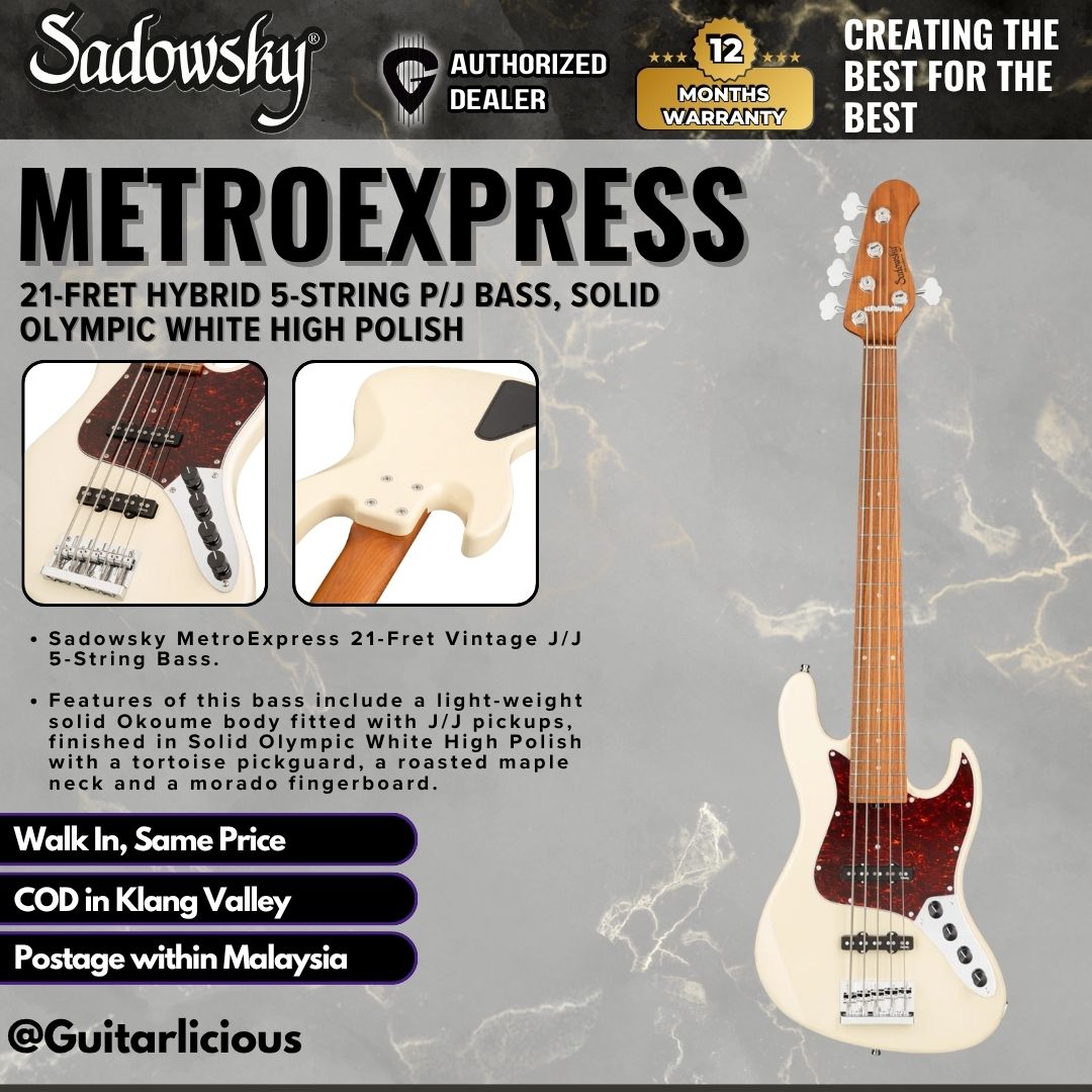Sadowsky MetroExpress 21-Fret Hybrid 5-String P/J Bass, Solid Olympic White High Polish