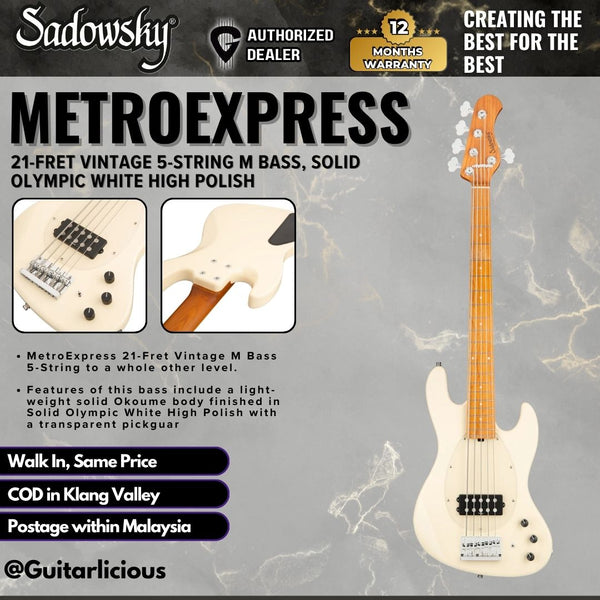 Sadowsky MetroExpress 21-Fret Vintage 5-String M Bass, Solid Olympic White High Polish