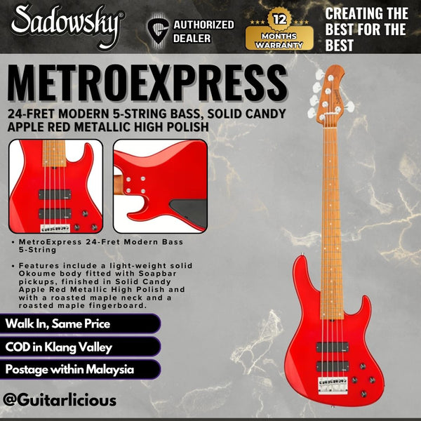 Sadowsky MetroExpress 24-Fret Modern 5-String Bass, Solid Candy Apple Red Metallic High Polish