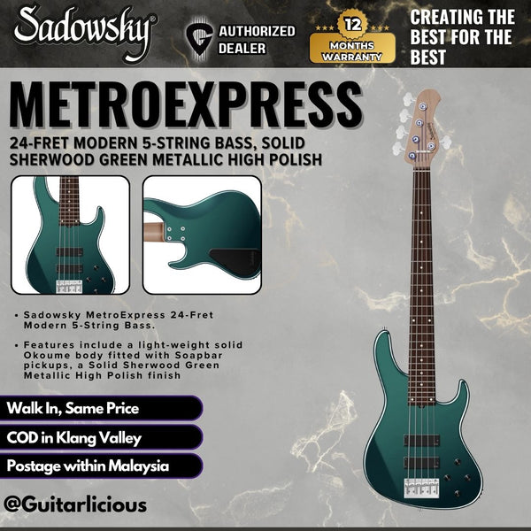 Sadowsky MetroExpress 24-Fret Modern 5-String Bass, Solid Sherwood Green Metallic High Polish