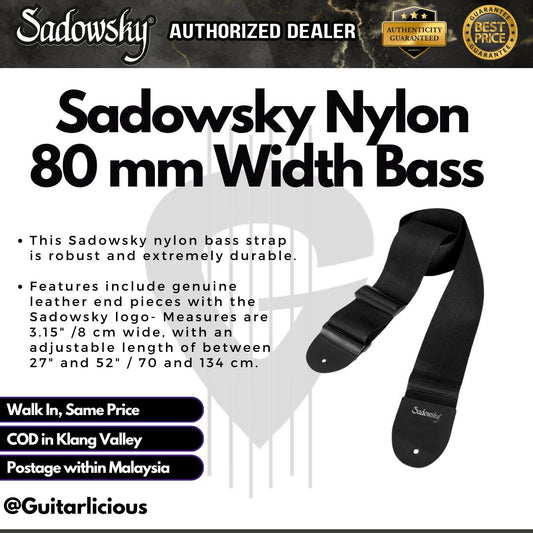 Sadowsky Nylon 80 mm Width Bass Guitar Strap, Black