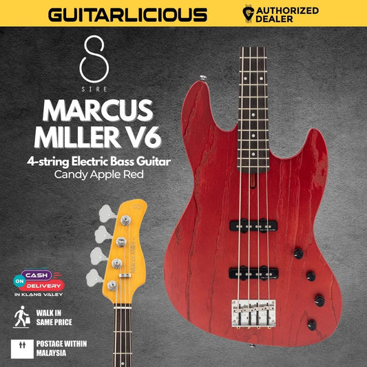 Sire Marcus Miller V6 4-string Electric Bass Guitar - Candy Apple Red