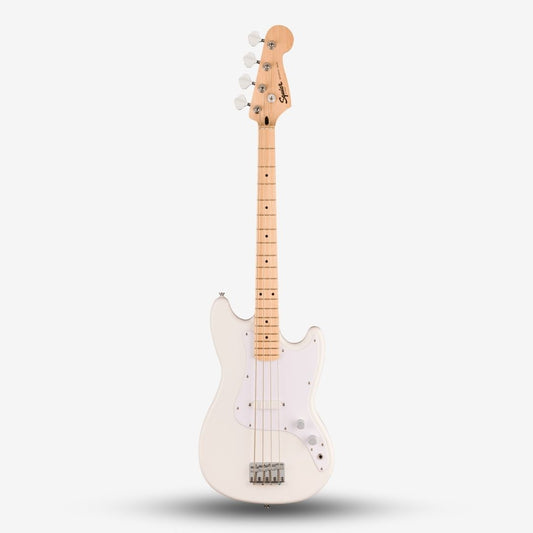 Squier Sonic Bronco 4 String Bass Guitar with White Pickguard, Maple FB - Arctic White